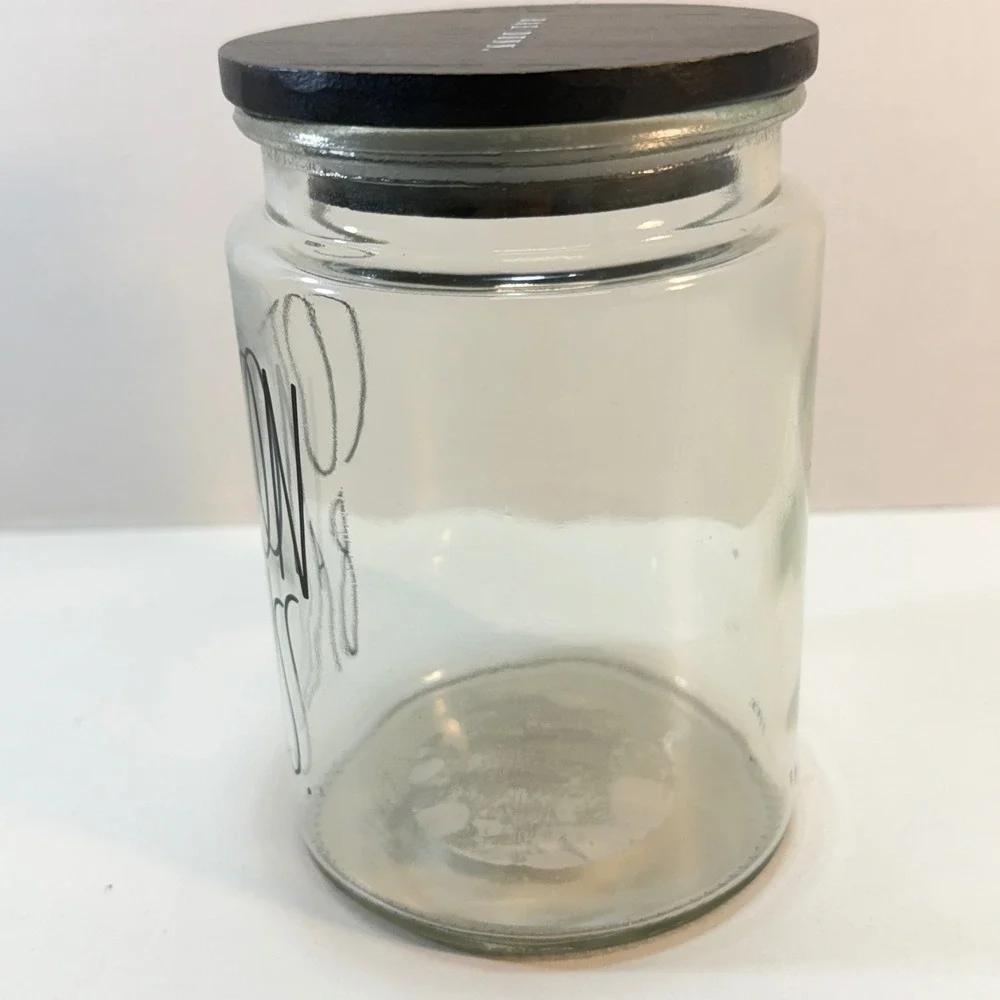 Rae Dunn‎ Cotton Balls Jar Bathroom Organizer Clear Glass Wood Lid Minimalist